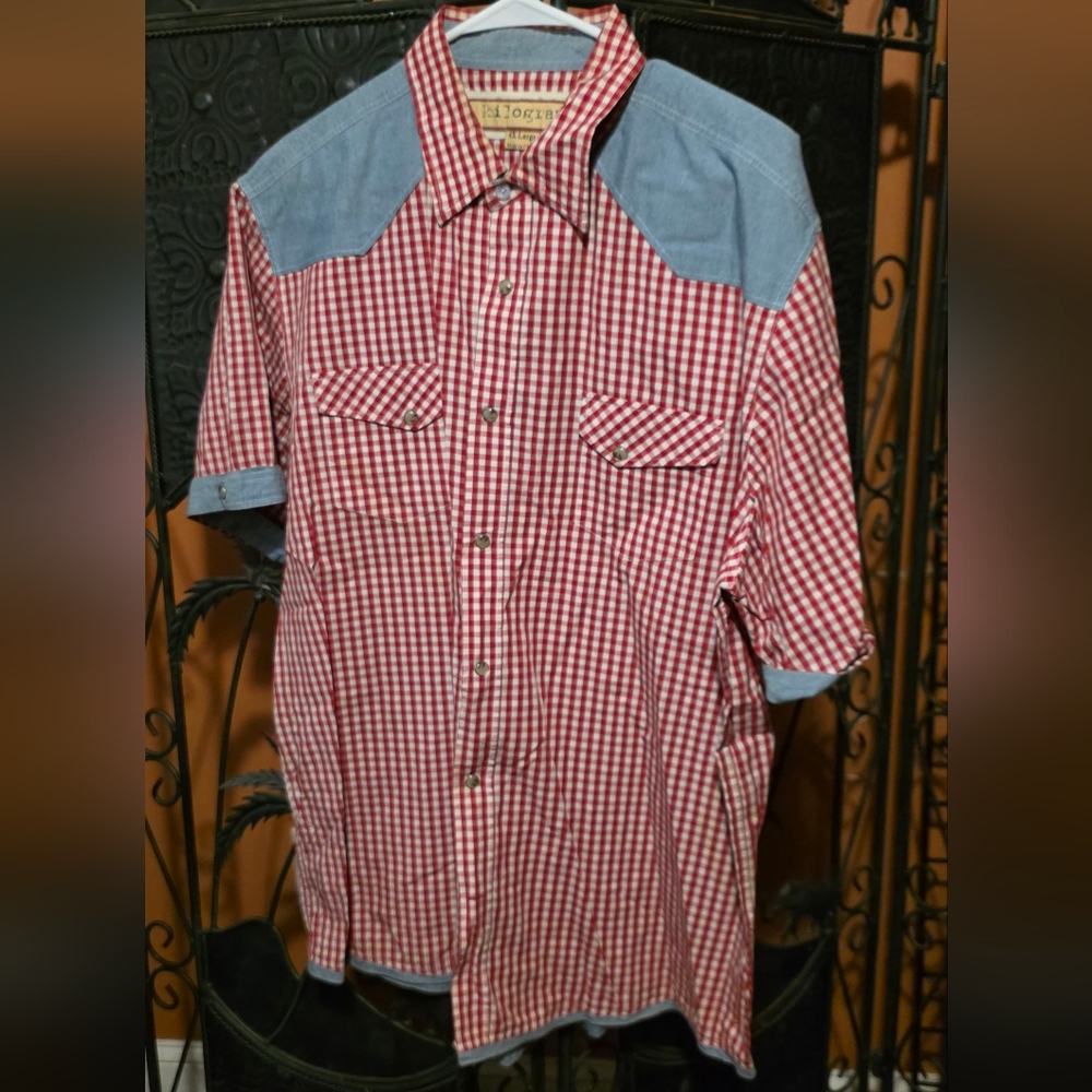 Men's Red and Blue Plaid Button-Down Shirt